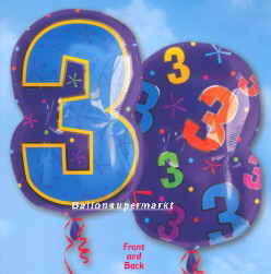 Zahl 3, Zahlenballon Geburtstag und Kindergeburtstag